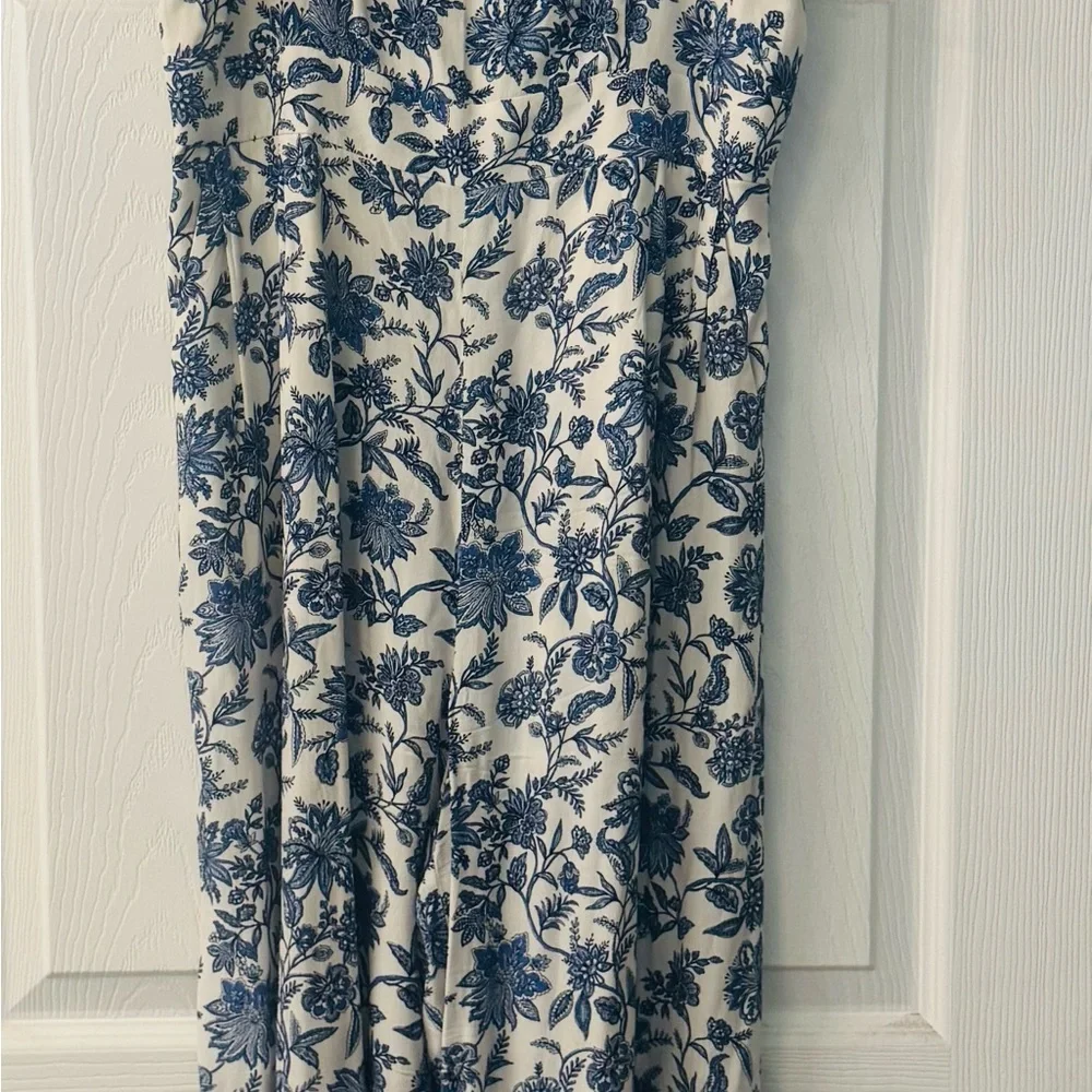 NWT- Loft Trellis blue and white floral jumpsuit. - Picture 2 of 6